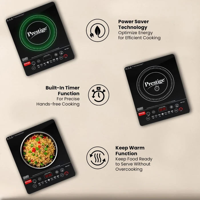 Prestige PIC 15.0+ 1900W Induction Cooktop with Automatic Voltage Controller | Feather Touch Glass Top Countertop Stove - Model 41958