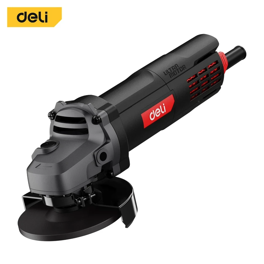 Deli 890W 4" (100mm) Professional Compact Angle Grinder (12,000 RPM) | Machined Steel Gears & Triple Guard Spindle with Burst-Proof Safety Guard (Red) | EDE-JM100-3E