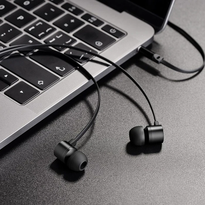 HOCO ANCIENT SOUND Universal Wired Earphones with Mic | 10mm Driver | Slide Volume Control | Black, Silver Finish | M63
