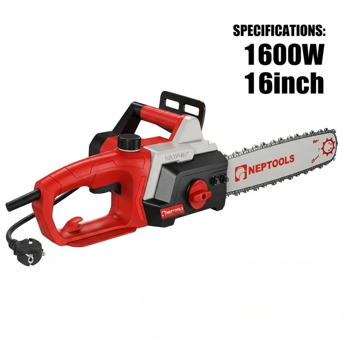 NEPTOOLS 16 Inch 1600W Electric Chainsaw | High-Torque Pure Copper Motor Safety Chain Brake Automatic Oiler THECS1600