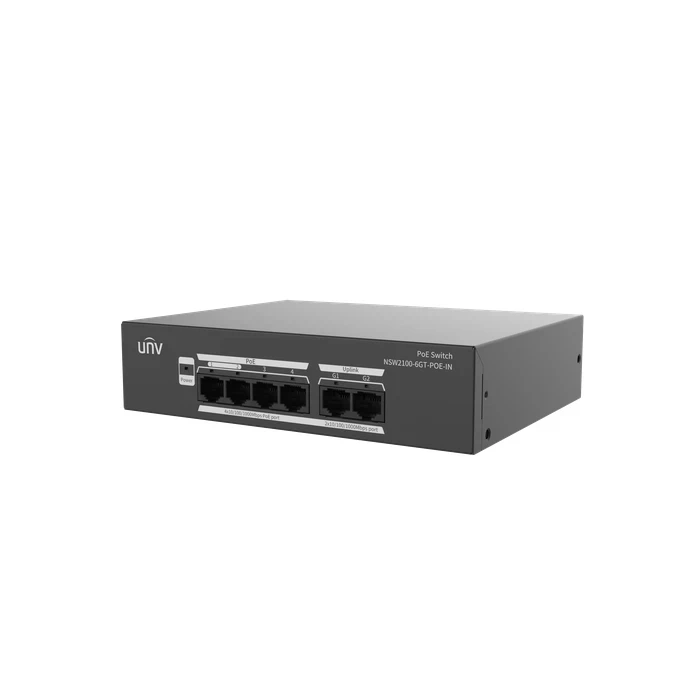 UNV 4-Port Gigabit Cloud Managed PoE Switch with 65W Budget, 2 Gigabit Uplinks & 250m Extend Mode | NSW2100-6GT-POE-IN