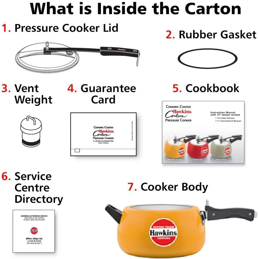 Hawkins CMY50 5L Contura Pressure Cooker | German Ceramic Coating | Rapid Heating Black Base | Mustard Yellow | Stainless Steel Lid