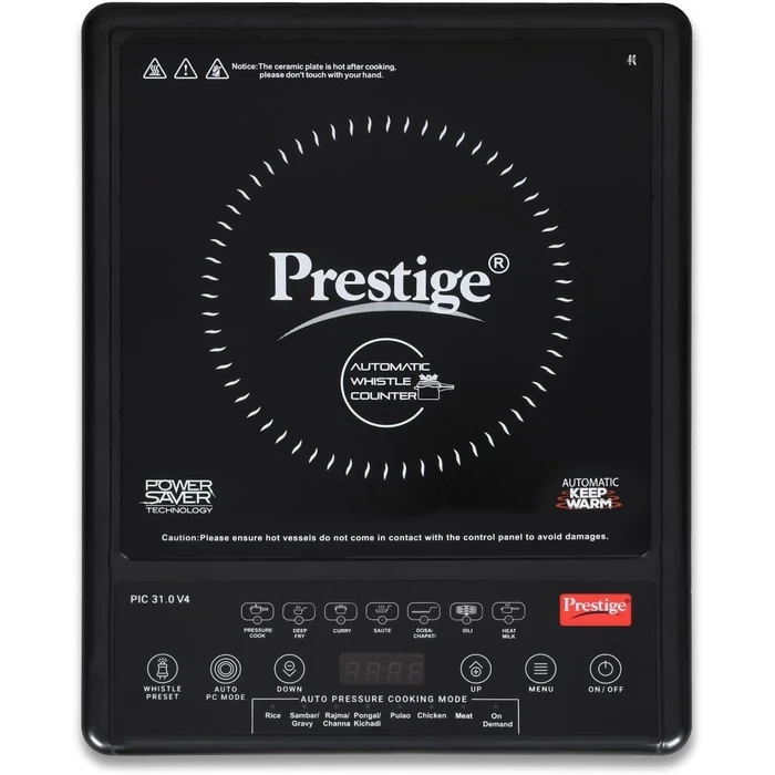Prestige PIC 31.0 V4 2000W Induction Cooktop with Automatic Whistle Counter & Keep Warm Function | Touch Control Portable Countertop Stove - Model 41999