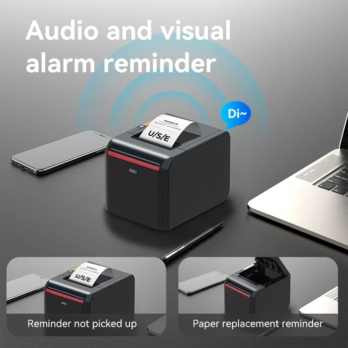 DELI 3.0" High-Speed Desktop Direct Thermal Receipt Printer | 300mm/s 203 DPI Auto Metal Cutter USB Serial & Cash Drawer Port | ES301