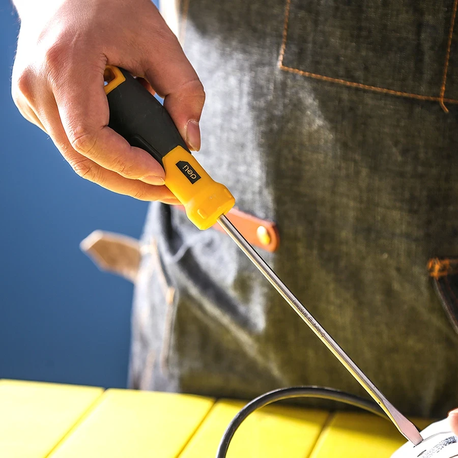 Deli 5 × 150mm Slotted (Flat Head) Professional Screwdriver | Long-Reach 150mm Hardened Steel Shaft with Magnetic Tip & Ergonomic Non-Slip Grip | EDL6351501