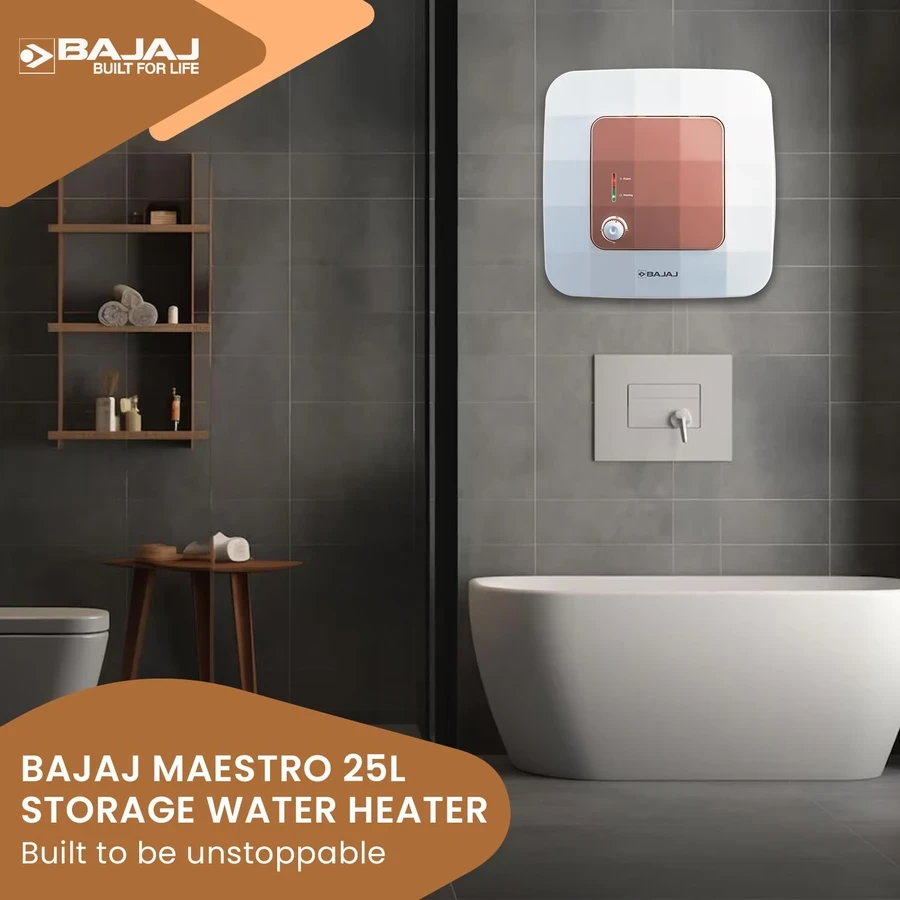 Bajaj 10L, 15L & 25L Storage Water Heater Geyser | Titanium Armour, Swirl Flow & 8 Bar Pressure with Child Safety | Maestro Series