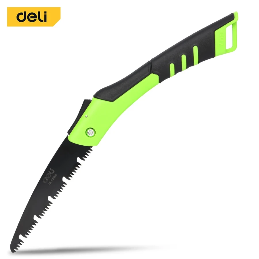 Deli Heavy-Duty Folding Saw 180mm (7") 65Mn Steel Blade with Triple-Ground Quenched Teeth & Safety Lock for Pruning & Camping (Green) | EDL6006