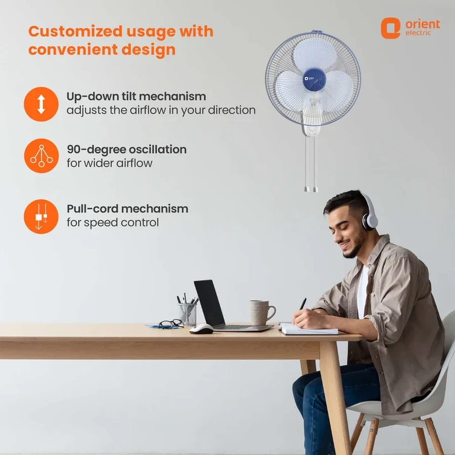 Orient Wall-44 Wall Fan 400mm | 58W | 1330 RPM | 84 CMM Air Delivery | Azure Blue