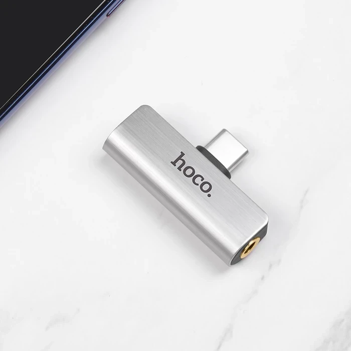 Type-C to 3.5mm Aux Audio Converter | 1.5A Pass-Through Charging Dual Splitter | Supports Microphone & Wire Volume Control Adaptive Hub | Silver | Ls26