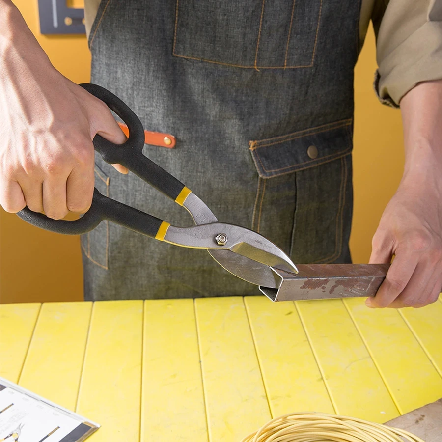 Deli 10" Professional Drop-Forged 55# Carbon Steel Tin Snips | Heavy-Duty Straight Cut Sheet Metal Shears with Double-Dipped Anti-Slip Handles | EDL25910 (Yellow)