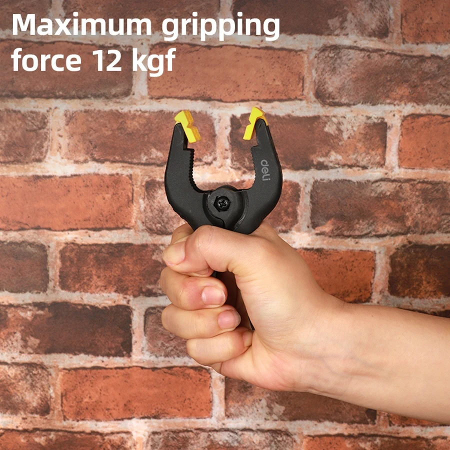 Deli Heavy Duty Spring Clamp 4" Max 30mm Clamping Diameter Durable Nylon Body & Quick Release Action for DIY, Crafts & Light Holding (Yellow/Black) | EDL110004-2S