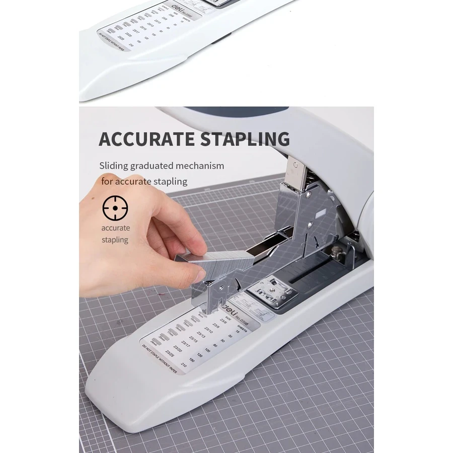 Deli Heavy-Duty 210-Sheet Desktop Stapler (Metal Base) | Easy Stapling Leverage with TPE/ABS Comfort Handle (Grey) | E0395