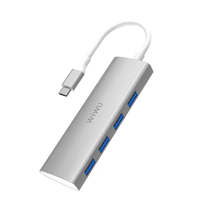 WIWU Alpha 4-in-1 USB-C Hub | Quad USB 3.0 Super-Speed Matrix | Grey | Alpha 440