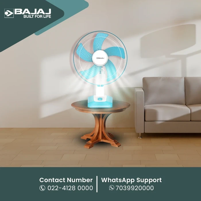 Bajaj Penta Robusto 400MM 5-Blade Pedestal Fan | DuraBreeze 100% Copper Motor 75 CMM SurgeProtekt 4kV Rust-Free Body Icy Blue & White 252111