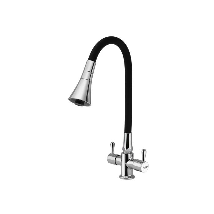 TOYO Premium Matte Black Flexible Sink Mixer | Hot & Cold Dual Control Table Mounted Faucet | Multiflow Brass Handle Assembly with 600mm Braided Pipes | TOYO-BE-53101-BLACK