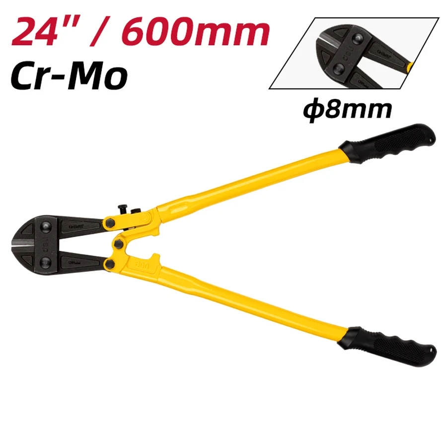 Deli 24" Heavy-Duty Compound Action Bolt Cutter | Forged Cr-Mo 56 HRC Steel Blade High-Leverage Shears for Padlocks, Chains, Rods & Rebar | EDL2624 (Yellow)
