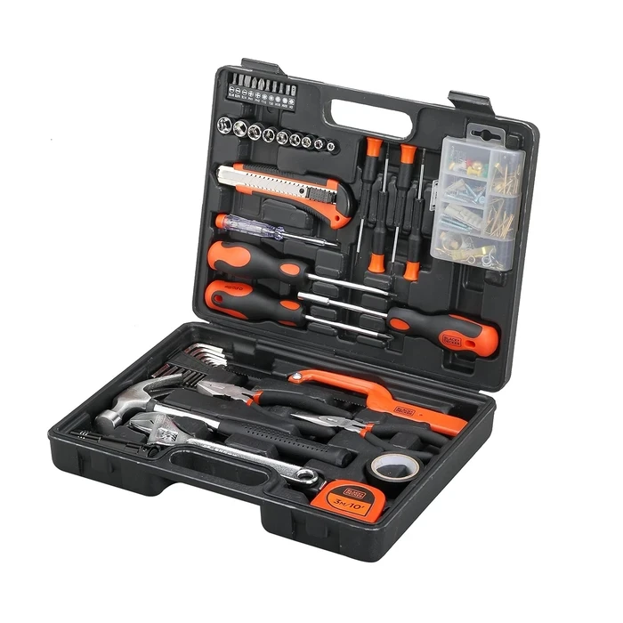 BLACK+DECKER 126-Piece Multi-Purpose Hand Tool Kit | Claw Hammer, Pliers, Wrench, Screwdriver Bits & Voltage Tester in Blow-Molded Case | BMT126C