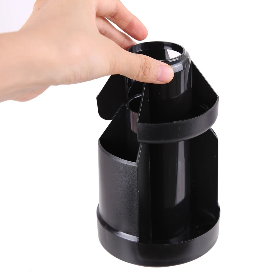 Deli Compact 360° Rotary Desk Organizer Set | 5 Compartments with 14 Office Stationery Accessories (Black) | E38250A