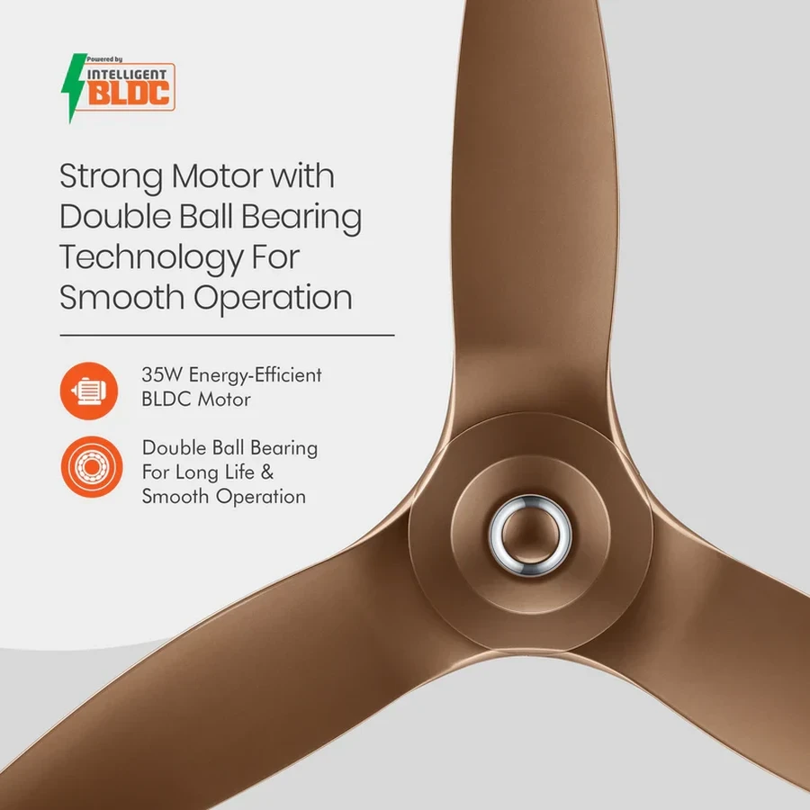 Orient Aeroquiet 1200mm (1230mm) Ultra-Quiet High-Airflow Ceiling Fan | 240 CMM Air Delivery Aerodynamic 3-Blade Modern Ceiling Fan in Caramel Brown & White  | Aeroquiet