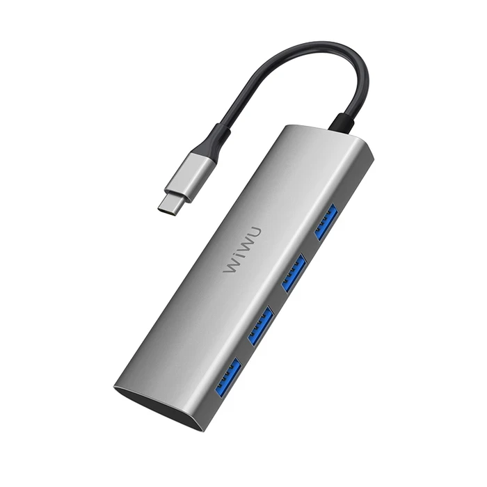 WIWU Alpha 4-in-1 USB-C Hub | Quad USB 3.0 Super-Speed Matrix | Grey | Alpha 440