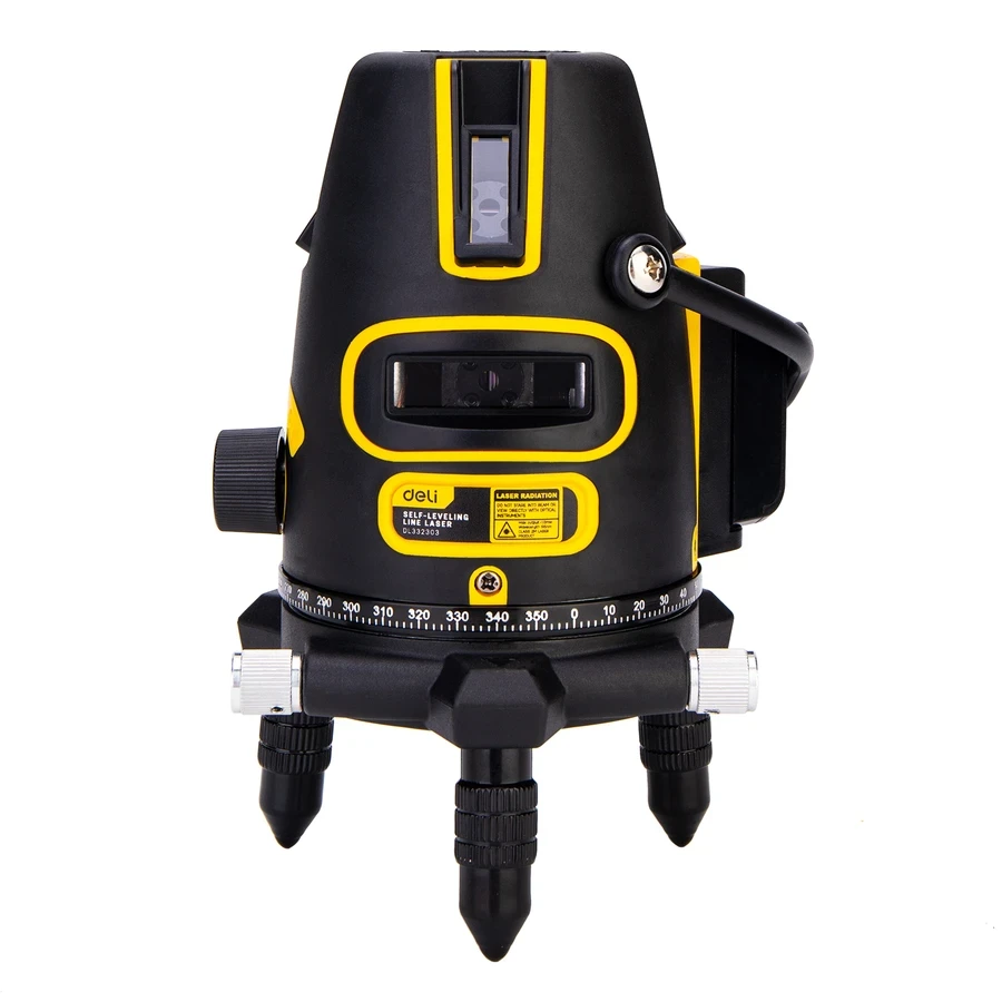 Deli 3-Line LD Green Beam Self-Leveling Laser Level | High-Visibility Outdoor Cross-Line Laser with 360° Rotary Base, ±3° Auto-Alarm & Plastic Case | EDL332303