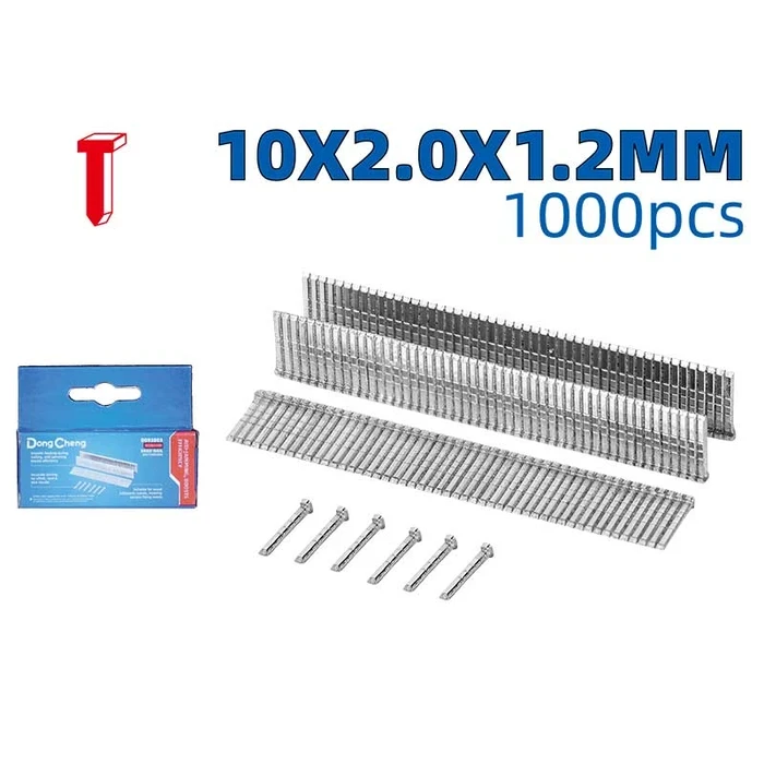 Dongcheng 10x2.0x1.2mm Brad Nails / Staple Pins (1000 Pcs/Box) | 1.2mm Heavy Wire Narrow Crown Finish Fasteners for D093600 & Fine Woodworking | DG Series
