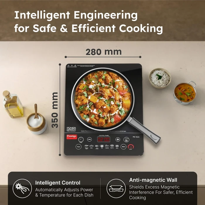 Prestige PIC 15.0+ 1900W Induction Cooktop with Automatic Voltage Controller | Feather Touch Glass Top Countertop Stove - Model 41958