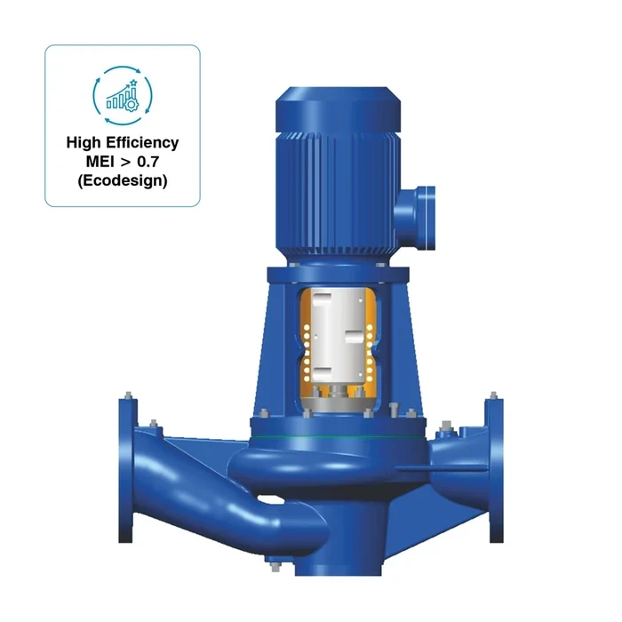 Kirloskar KW-LC Series Vertical In-Line Centrifugal Pump | 350 m3/hr & 95m Head Space-Saving PN16 Long-Coupled Pump for HVAC & High-Rise Water Systems