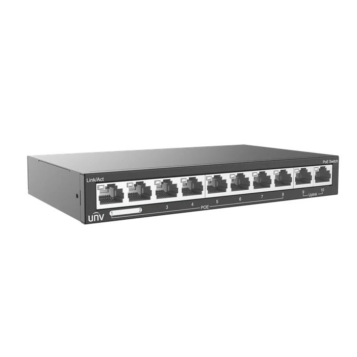 UNV 8-Port Fast Ethernet Unmanaged PoE Switch with 88W Budget, Priority Ports & 250m Extend Mode | NSW2020-10T-POE-IN