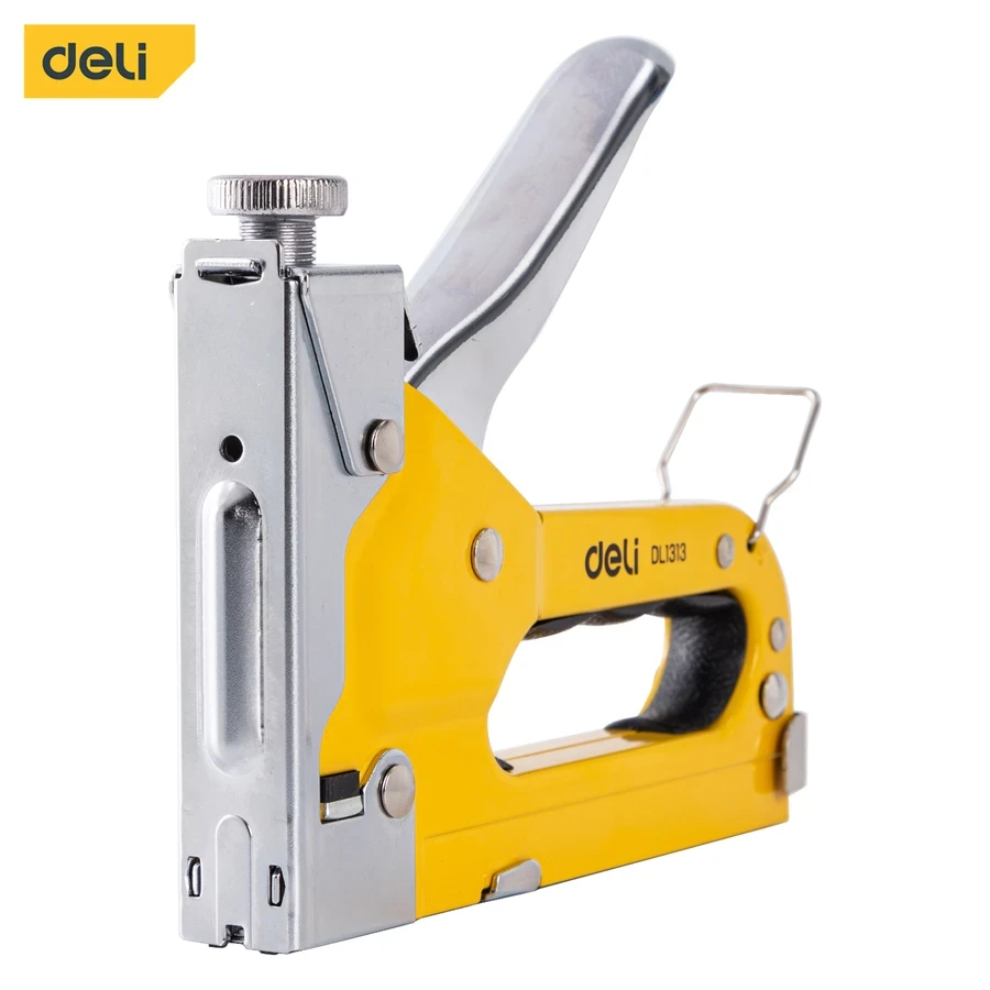 Deli 3-in-1 Professional Full Steel Staple Gun | Heavy-Duty 4-8mm Manual Tacker with Adjustable Driving Force for D, U & T Nails | EDL1313