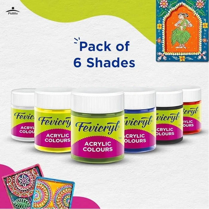 Pidilite ASF Fevicryl Lilac Acrylic Paint Kit | 60 ML Matte Finish Glow Paint Set with Brush & Palette | 30ml x 2