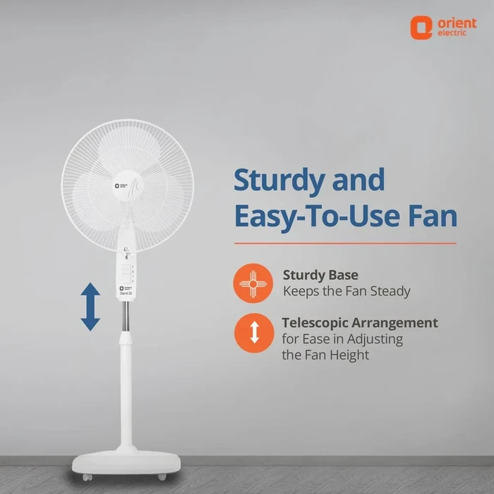 Orient Pedestal Fan | 400mm Sweep Size High-Velocity 84CMM Air Delivery | 58W Energy-Efficient Motor Stand Fan | Signal White | Stand 32