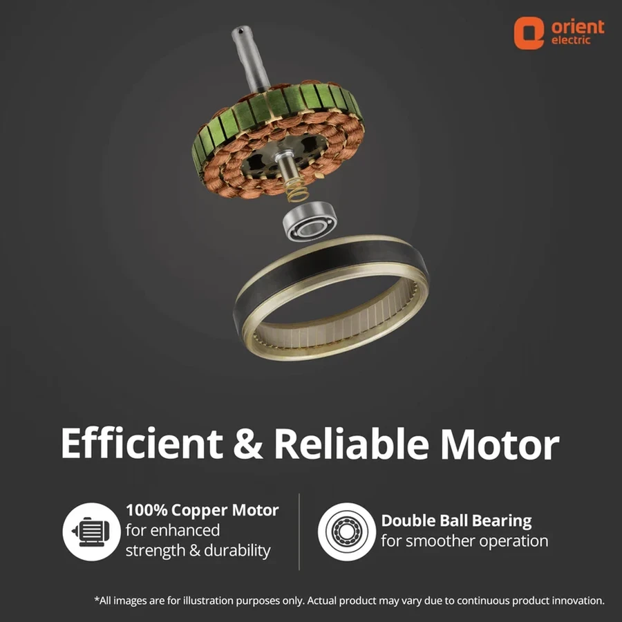 Orient Rapid Air High-Speed Ceiling Fan 1200mm | 52W Energy Efficient | 380 RPM | 210 CMM Airflow | Brown & White