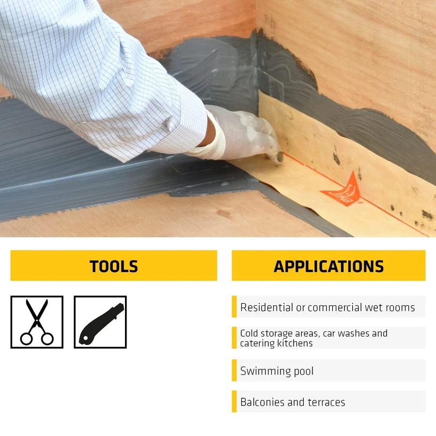 Sika Sika SealTape F Waterproof Joint Sealing Strip 10m to 50m 592178 | Elastomeric Crack Bridging | Bathroom and Terrace Waterproofing | Yellow and Brown