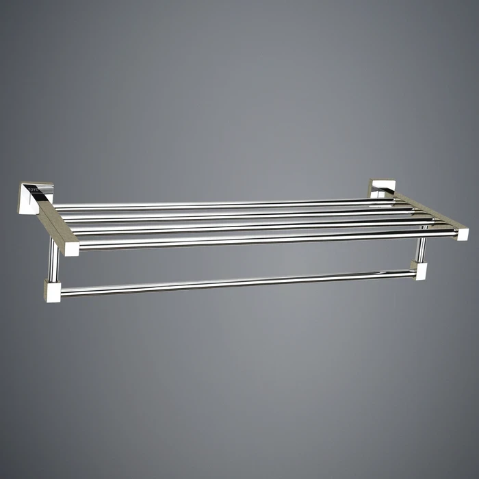 TOYO 11210 Premium Full Brass Towel Rack | Dual-Tier Die-Forged 56 Grade Solid Brass Hotel-Style Towel Shelf with High-Grade Mirror Chrome Plating