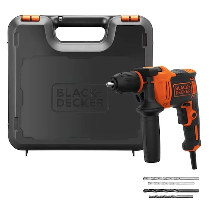 BLACK+DECKER 710W 13mm Corded Variable Speed Hammer Drill | 47,600 BPM Percussion with Keyless Spindle Lock Chuck, Side Handle & Kit Box | BEH710K-GB