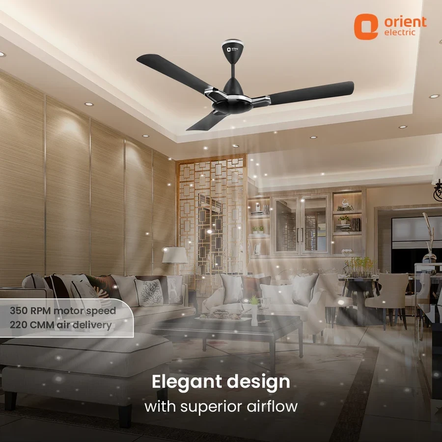 Orient Mozart Designer Ceiling Fan 55 Watts | 1200mm Sweep | 350 RPM | 220 CMM Air Delivery | Minimalist Geometric White & Black