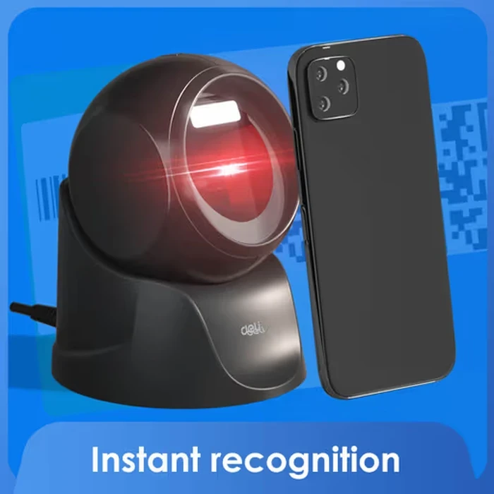 DELI Hands-Free Desktop 1D & 2D Barcode Scanner | CMOS Omnidirectional Mobile Screen & Paper USB POS Reader | ES231