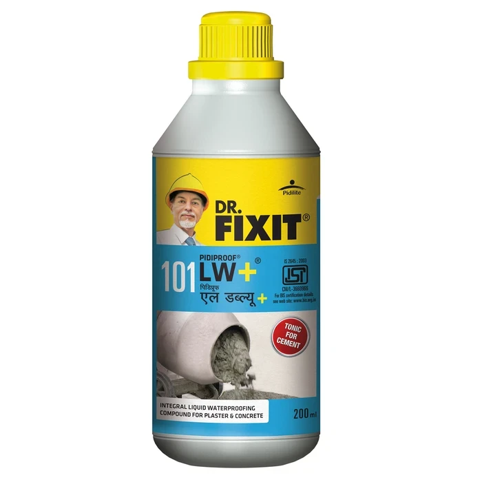 Dr. Fixit Pidiproof LW+ Integral Waterproofing Compound | For Concrete, Plaster & Mortar | Crack Resistance & Corrosion Protection | 200ml / 1L / 5L / 10L / 20L