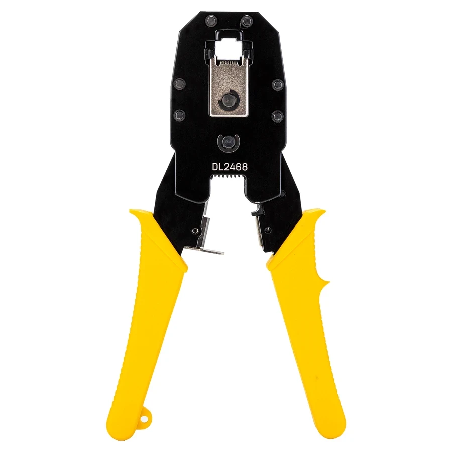Deli Professional Ethernet Crimper 4/6/8P Multi-Function Tool for Cutting, Stripping & Crimping RJ45/RJ11 Connectors with Cold-Rolled Steel & PVC Grip (Yellow) | EDL2468