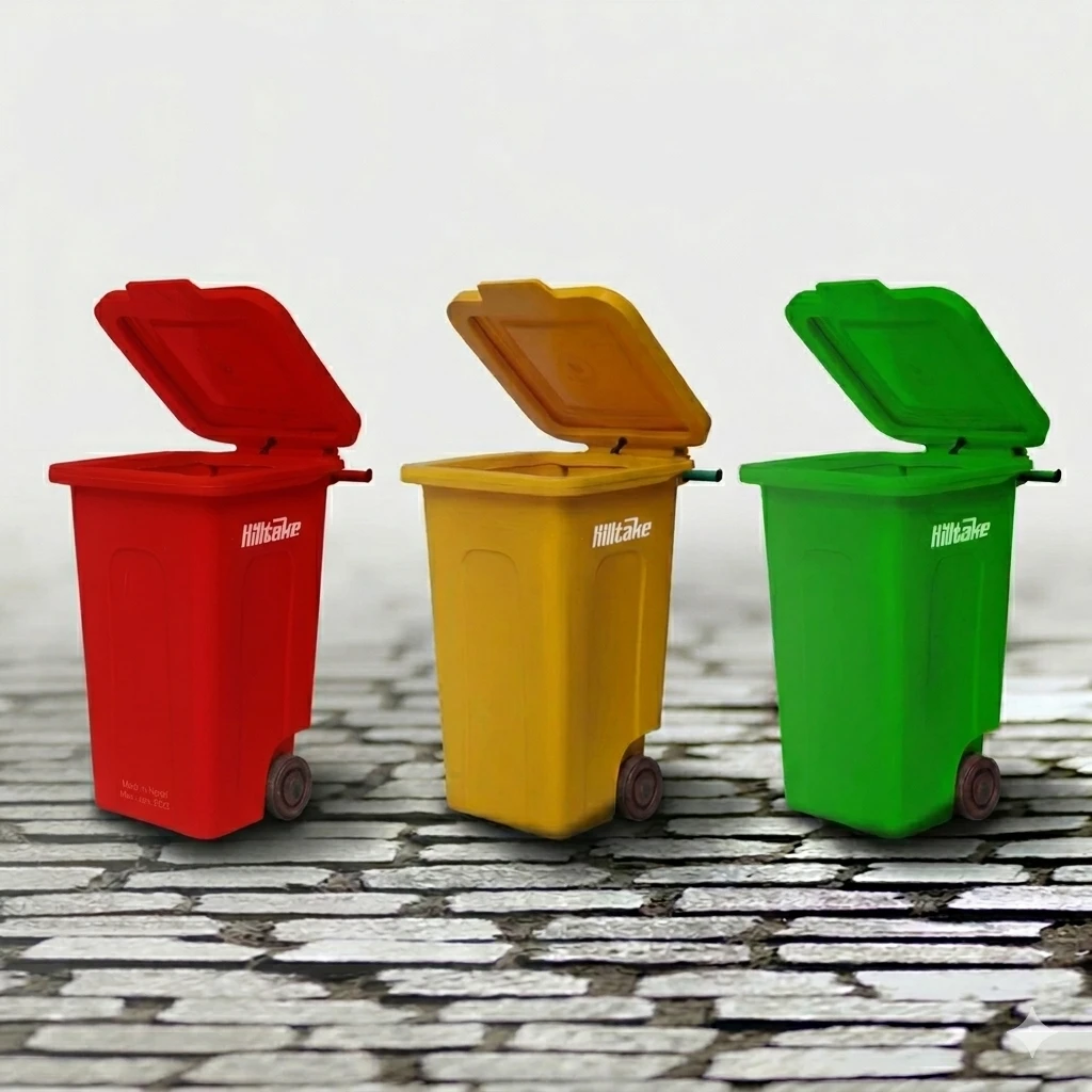 Hilltake Heavy Duty Wheel Dustbin | High-Density Polymer Matrix | Large & Extra Large Series | Red, Green & Yellow
