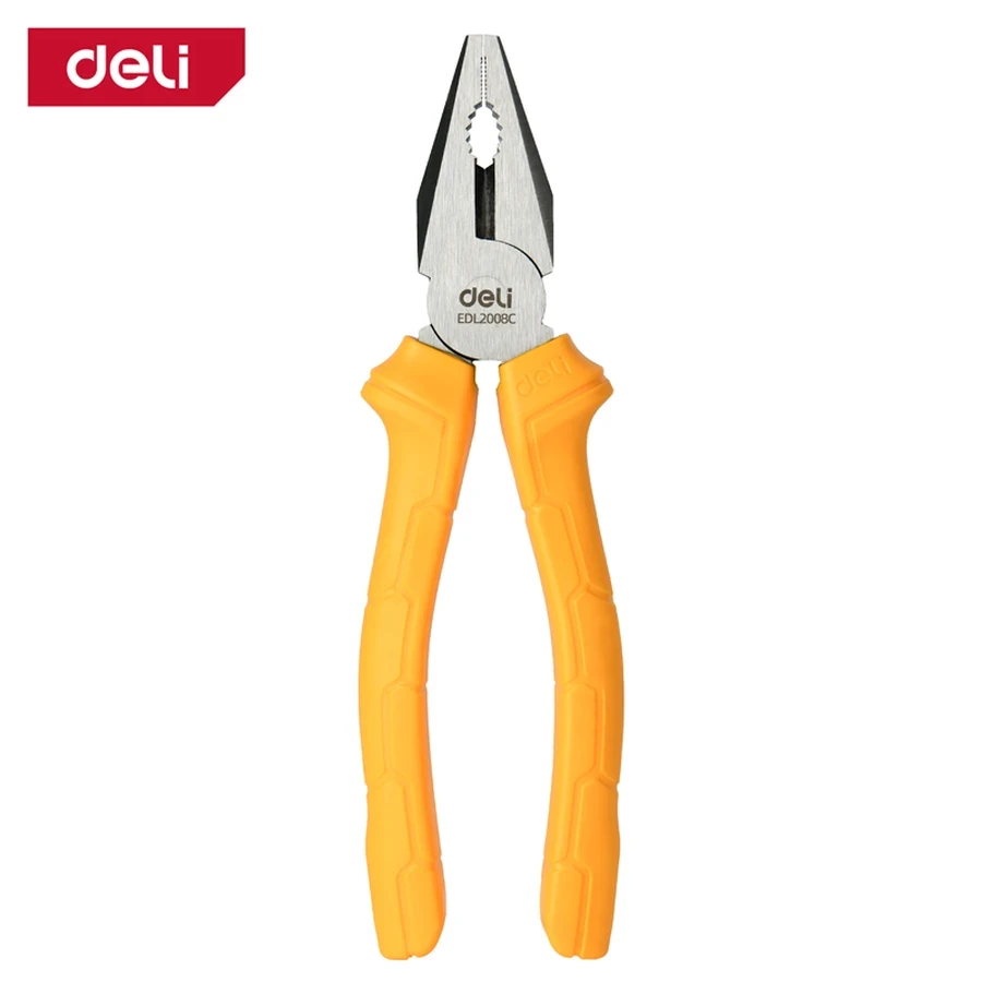 Deli 200mm (8") Semi-Pro Series Combination Pliers | Multi-Functional High-Carbon Steel Gripping & Cutting Tool with Ergonomic Yellow Handle | EDL2008C