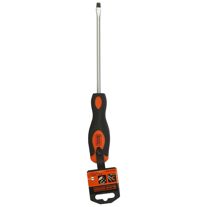 BLACK+DECKER 6.5 x 150mm Alloy Steel Standard Slotted Flathead Screwdriver | Long-Reach High-Torque Ergonomic Fastening Tool | BDHT62299