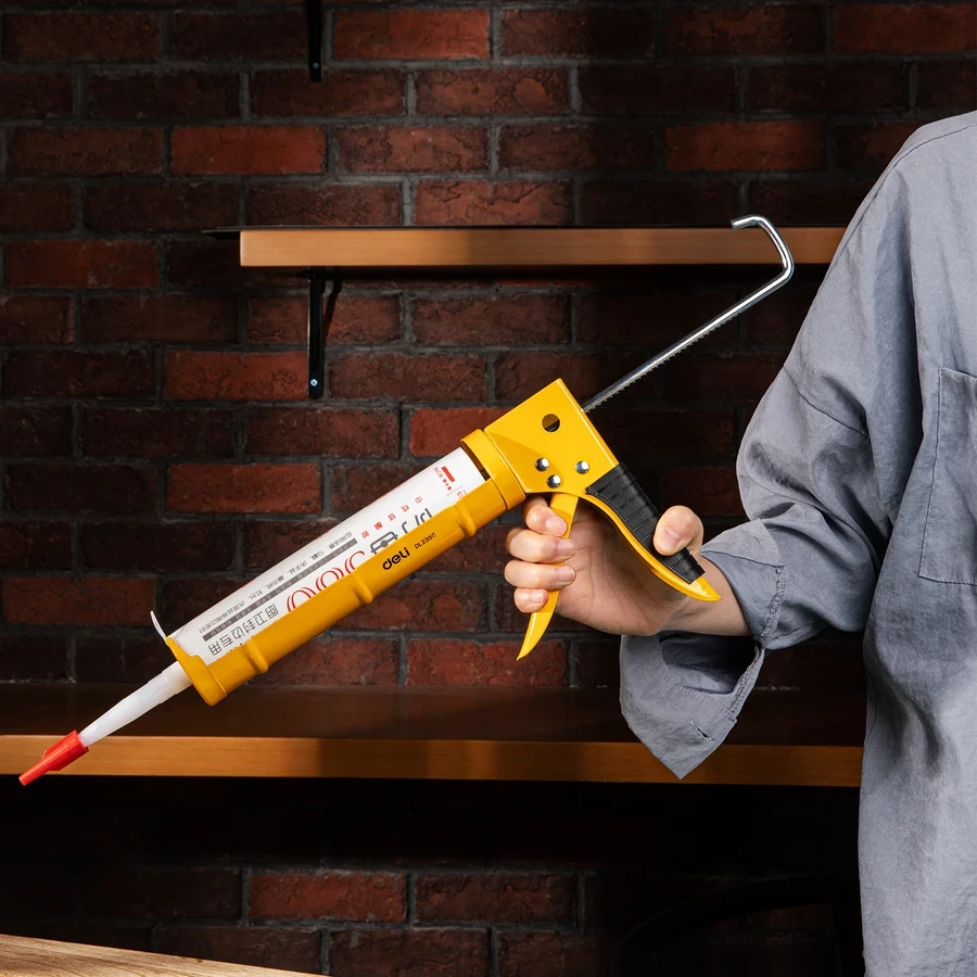 Deli 9" (230mm) Professional A3 Steel Skeleton Caulking Gun | Heavy-Duty Manual Silicone & Adhesive Sealant Dispenser | EDL2350