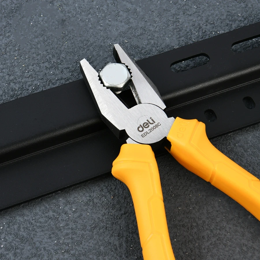 Deli 200mm (8") Semi-Pro Series Combination Pliers | Multi-Functional High-Carbon Steel Gripping & Cutting Tool with Ergonomic Yellow Handle | EDL2008C