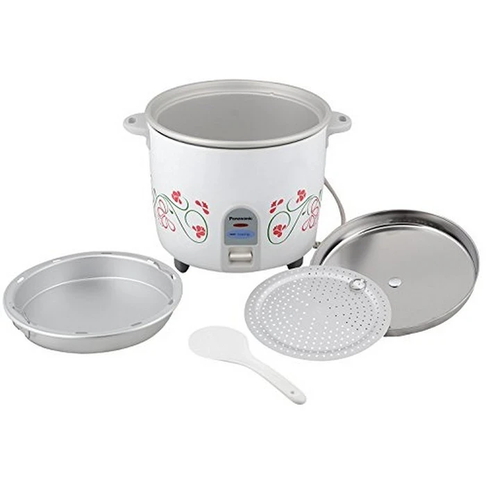 Panasonic 2.2L Automatic Drum Electric Cooker | Hard-Anodized Aluminium Pan | 660W Auto Keep Warm & Shut-Off Safety | Model SR-WA22(F) White with Floral Pattern