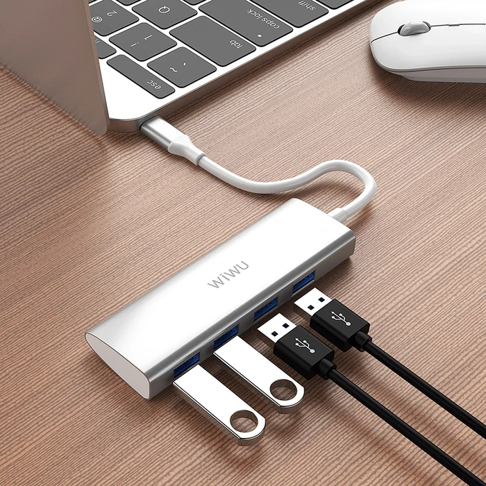 WIWU Alpha 4-in-1 USB-C Hub | Quad USB 3.0 Super-Speed Matrix | Grey | Alpha 440