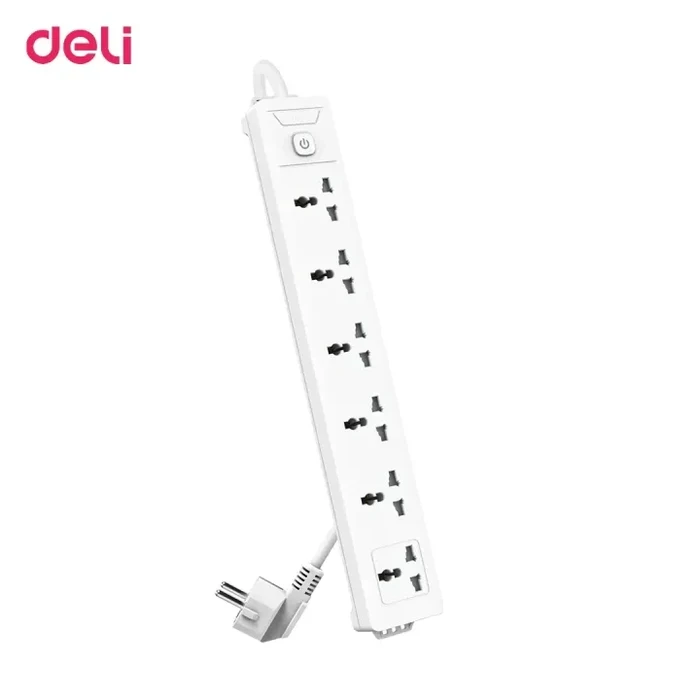 Deli T405 6-Socket Universal Power Strip Multiplug | 2500W 10A Heavy-Duty Extension Board with 3M Cable, Master Switch & One-Piece Copper Bar | Deli T405