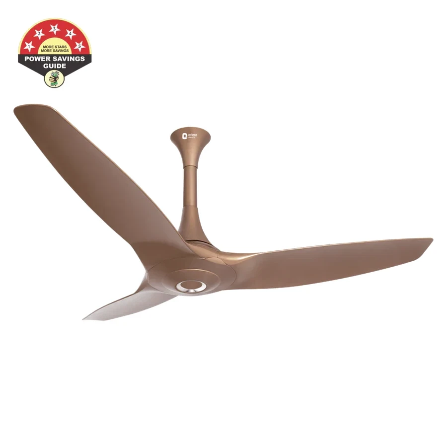 Orient Aeroquiet 1200mm (1230mm) Ultra-Quiet High-Airflow Ceiling Fan | 240 CMM Air Delivery Aerodynamic 3-Blade Modern Ceiling Fan in Caramel Brown & White  | Aeroquiet