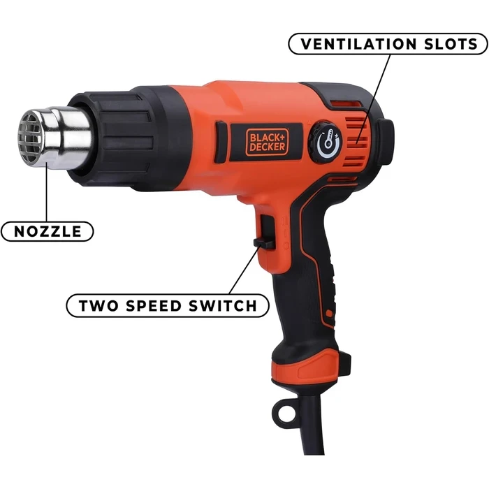 BLACK+DECKER 2000W Heavy-Duty Variable Temperature Heat Gun Kit with 8 Accessories & Scrapers | Dual Airflow Thermal Stripper | KX2200K-QS